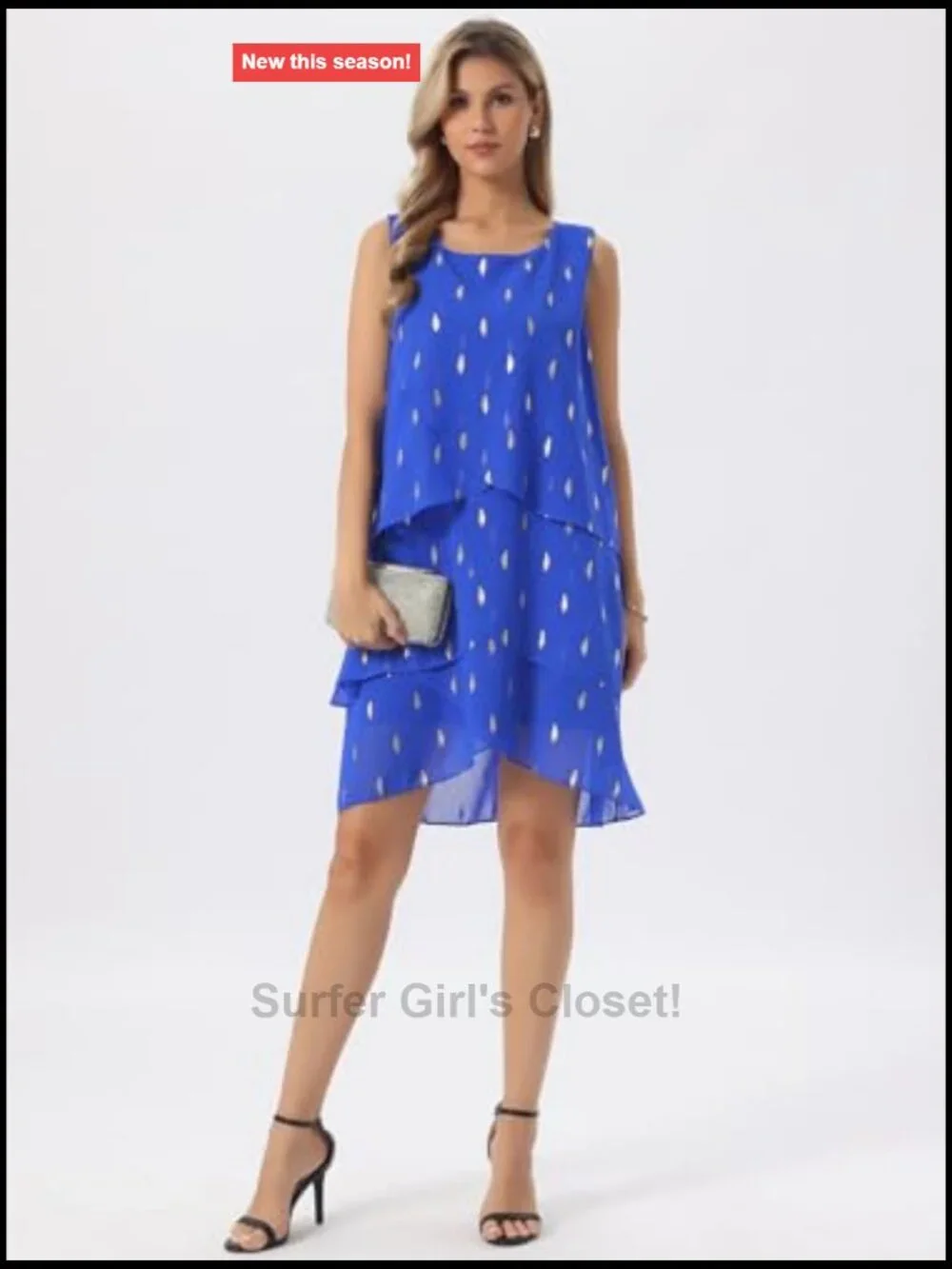 Sleeveless Chiffon Party Dress Foil Print Layered Wedding Guest